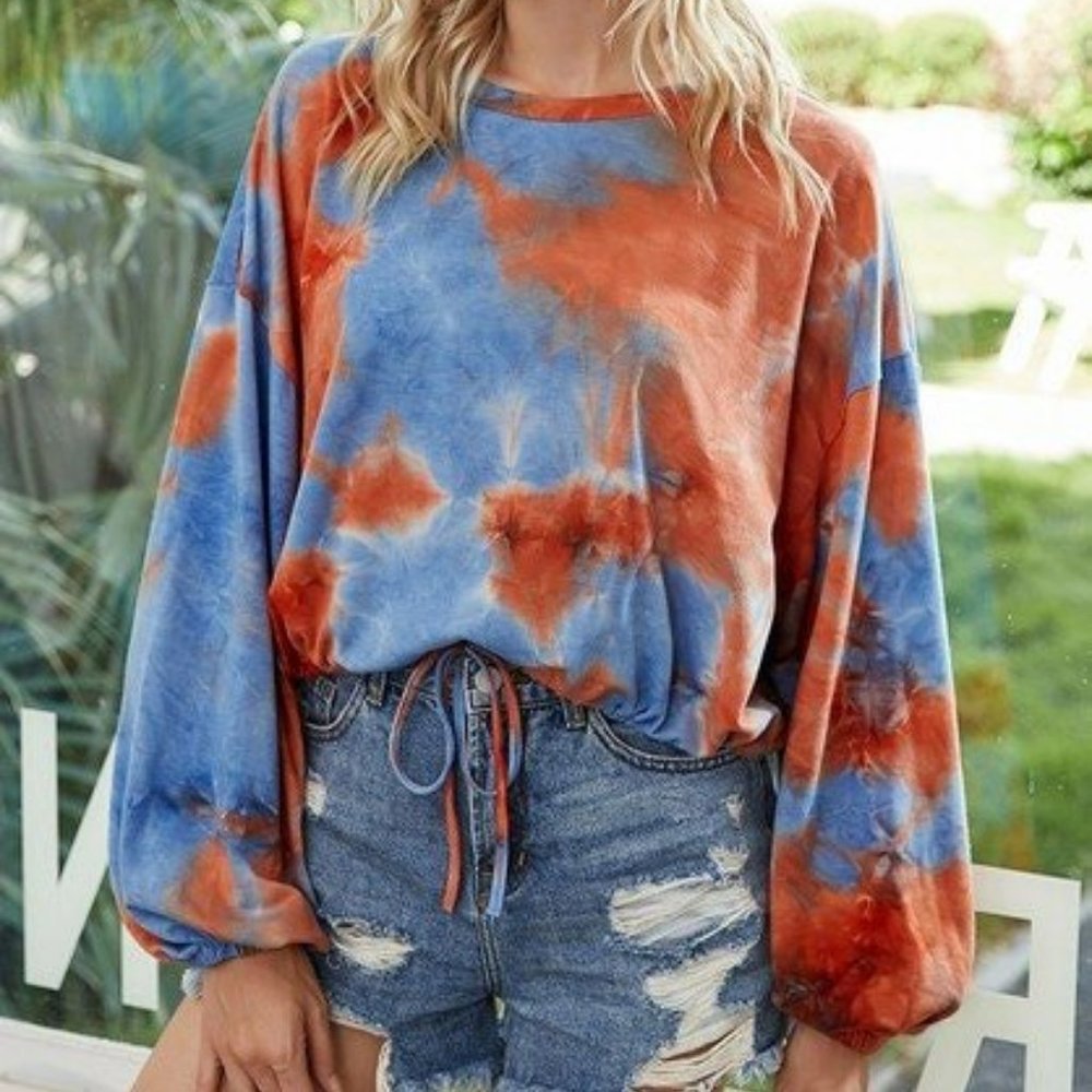 Red & Blue Tie Dye Slouchy Top